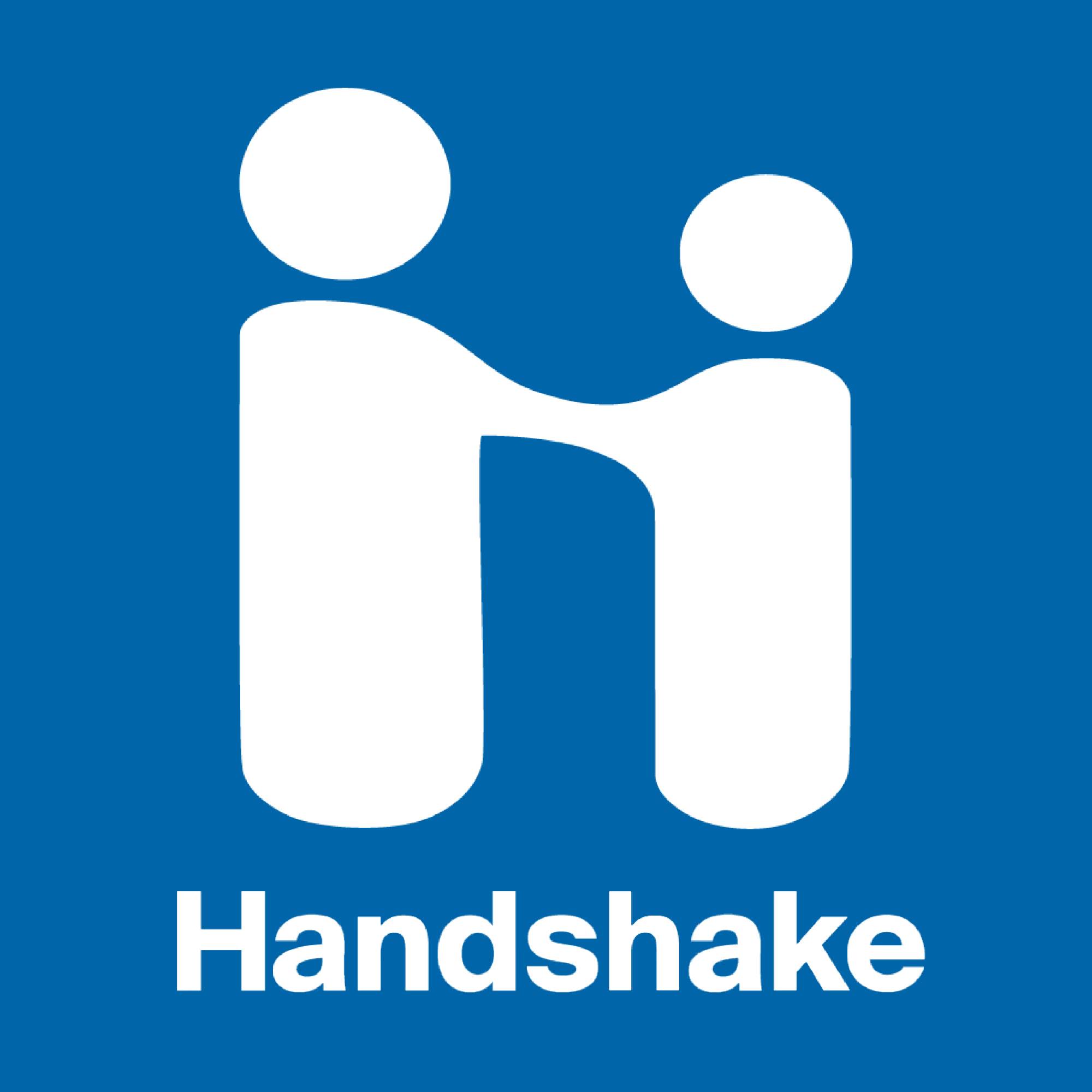 Handshake logo on a blue background